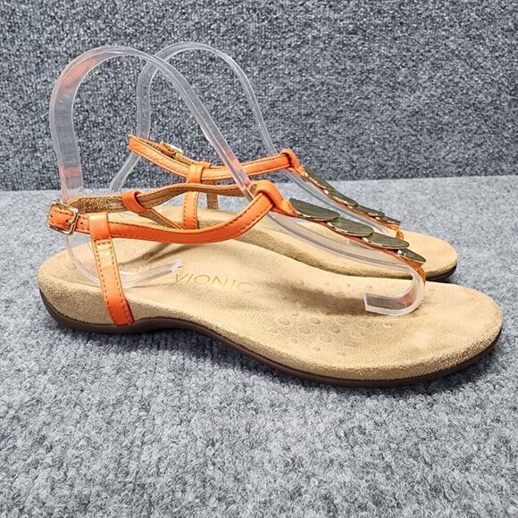 Women's Vionic Thong Sandal Orange Gold Rest Miami Slingback Leather Sz 7 - Picture 5 of 9